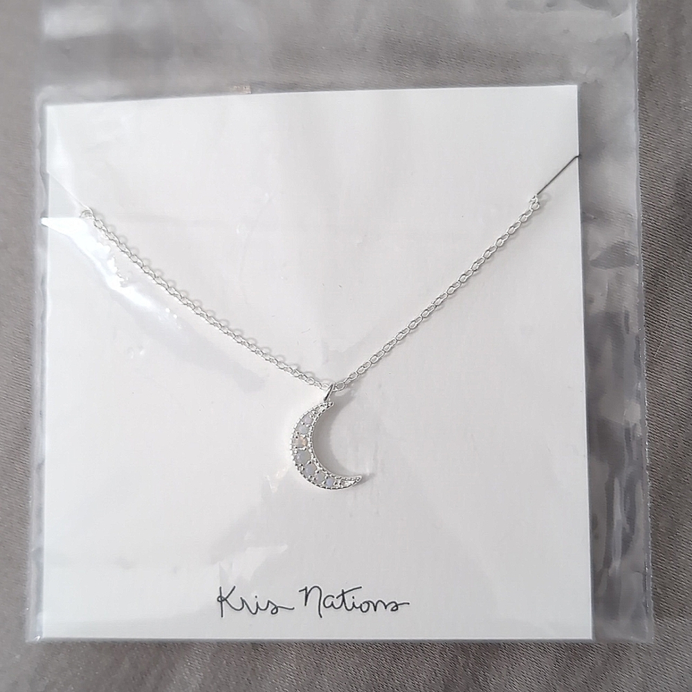 Kris Nations Crystal Encrusted Crescent Moon Necklace